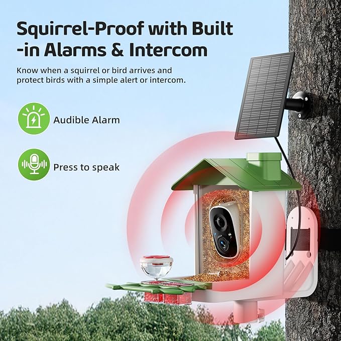 Bird Feeder with Camera 2K HD AI Smart Identify BirdSpecies Solar Panel Outdoors Birdhouse with Cam, Instant Arrival Alerts, Capture BirdVideo, Gifts for Mom Dad (Green)