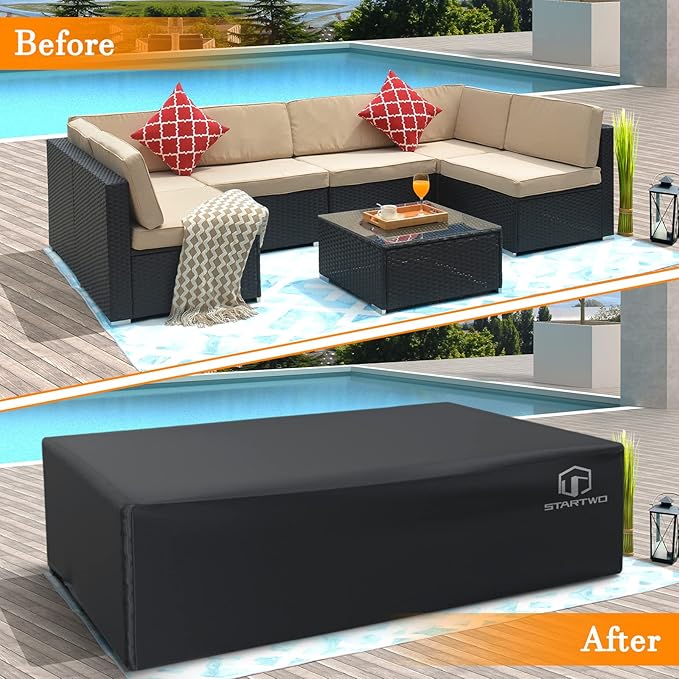 STARTWO Patio Furniture Covers Waterproof,Heavy Duty Outdoor Furniture Cover for Sectional Sofa Table Chairs, Anti-UV Tear-Resistant 78"Lx62"Wx30"H, Black