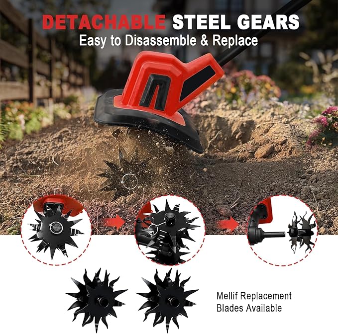 MaxMore Cordless Tiller Cultivator Compatible with Milwaukee 18V Battery (Tool Only), Electric Garden Rototiller with 48 Steel Tines, 270RPM, 8.7" Tilling Width, 6.3" Depth for Gardening, Soil Turning