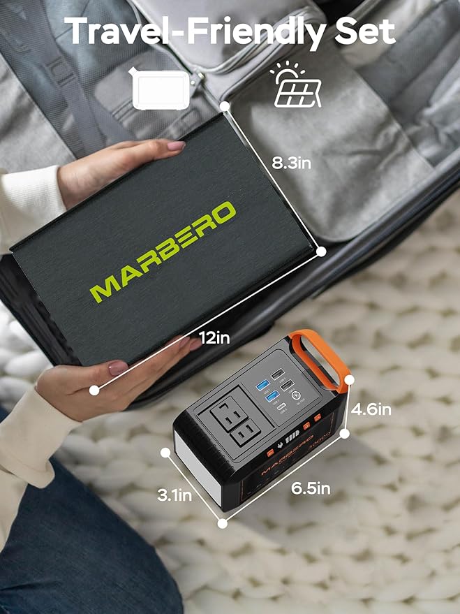 MARBERO 111Wh Solar Generator with Solar Panel Included Portable Power Station 120W with Foldable Panel 30W Set for Camping Outdoor Hiking Fishing Emergency