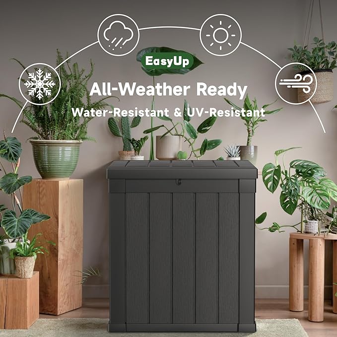 50 Gallon Outdoor Storage Box, Resin Waterproof UV-Resistant Deck Box, Reinforced Stability for Patio, Garden, and Poolside, Striped Black