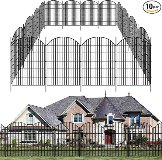 10 Panels Decorative Garden Fence, 40in (H) X 22.31ft (L) No Dig Dog Fences Outdoor for Yard, Rustproof Tall Metal Fencing Panels, Animal Barrier Suitable for Yards Border, Patio, and Outdoor Use