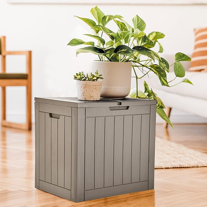 YITAHOME 30 Gallon Deck Box Outdoor Storage Box, Waterproof Resin Package Delivery and Storage Box with Lockable Lid for Patio Furniture Cushions, Pool Accessories, Garden Tools, Brown