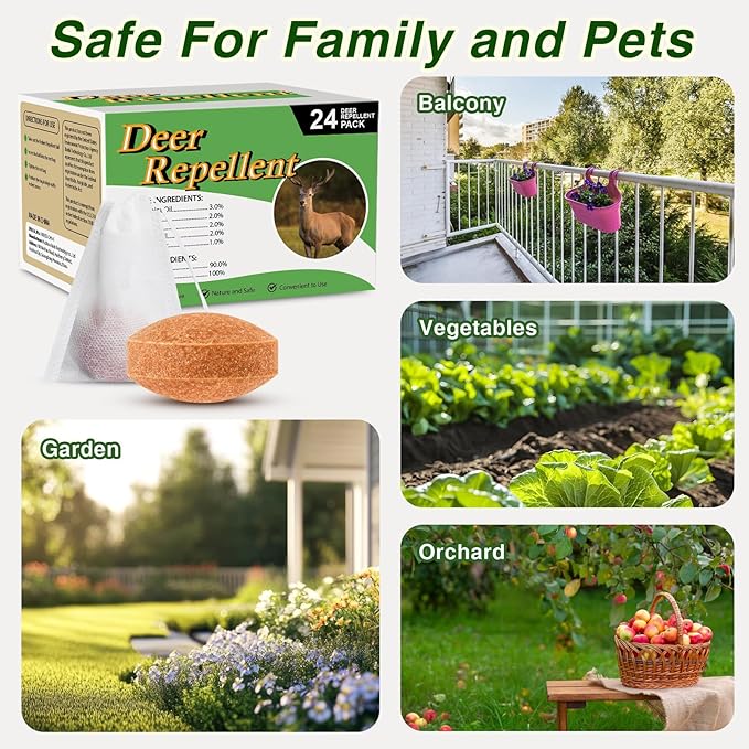 24 Pack Deer Repellent, Rabbit Repellent Outdoor Deer Repellents for Plants Deer Deterrent for Flower Vegetable Tree, Deer Rabbit Repeller Keep Deer Rabbit Out of Lawn Garden