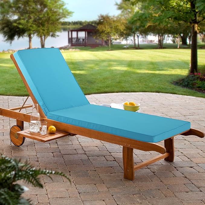 Chaise Lounge Cushion for Outdoor Furniture, Waterproof Fade and Tear Resistant Lounge Deck Chair Cushions for Patio Lawn Pool Resort Hotel, 80x26x3 Inch, Teal