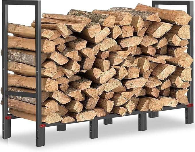 4FT Firewood Rack Indoor Outdoor, Firewood Log Rack Holder with 4 Reinforced Metal Sheets for Fireplace Wood Storage, Heavy Duty Metal Pile Log Stand Stacker Holder for Patio Outdoor