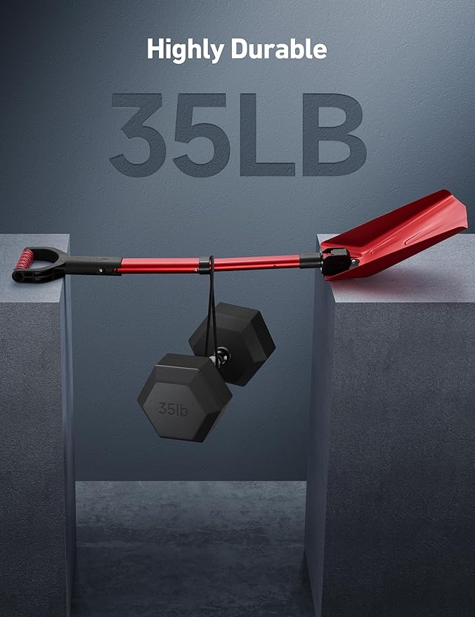 AstroAI 38.4" Folding Snow Shovel for Car, Extendable Snow Shovel with Thickened Aluminum Handle and Reinforced Iron Hinge, Portable and Multifunctional for Cars, Snowmobiles, Camping and Mud, Red