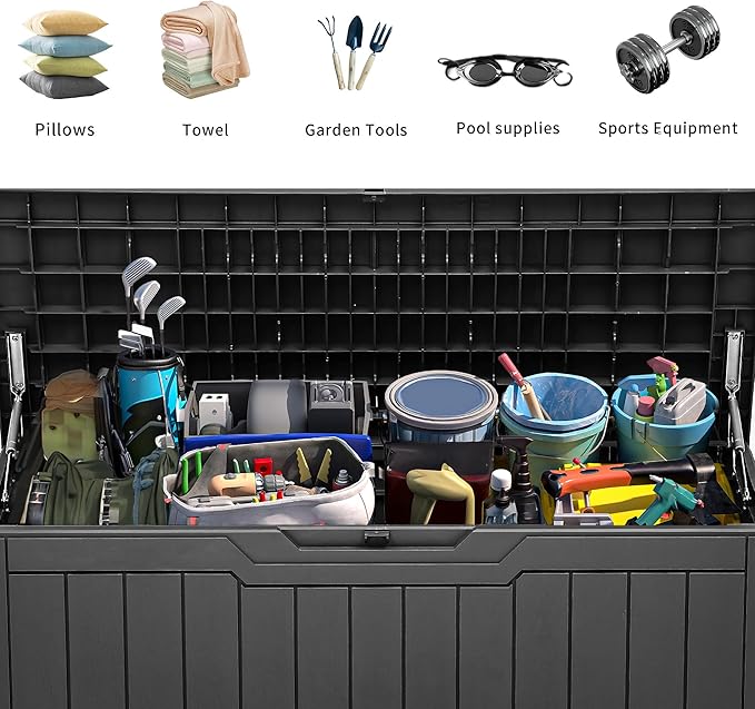 YITAHOME 80 Gallon Outdoor Storage Box, Large Water Resistant Resin Deck Box, Indoor Outdoor Lockable Storage Container for Patio, Garden, Cushions, Tools, Equipment (Dark Gray)