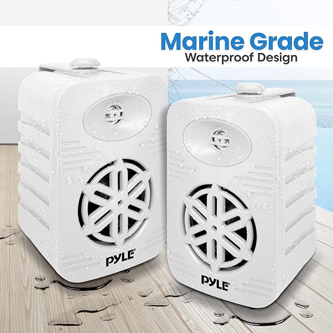 PyleUsa Indoor Outdoor Speakers Pair - 300 Watt Dual Waterproof 4” 2-Way Full Range Speaker System w/ 1/2” High Compliance Polymer Tweeter - in-Home, Boat, Deck, Patio, Poolside (White) - PDWR45WT