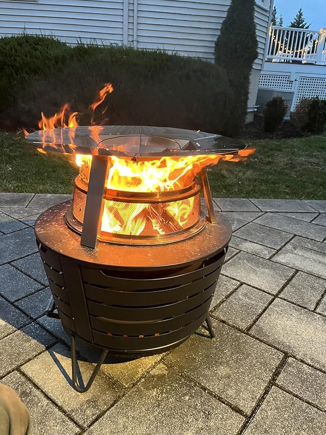 Uniflasy Fire Pit Lid and Heat Deflector for Solo Stove Yukon 27", 304 Stainless Steel,Portable Heat Diffuser with Handle&Leg,Fire Pits Round Lid for Solo Stove Yukon/Other 27" Outdoor Firepit