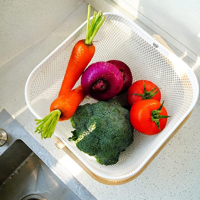 Metal Mesh Steel Harvest Basket, Square Wire Garden Basket with Handle – Multi-functional Storage Organizer for Gathering Vegetables, Fruits, Kitchen, Garden, Picnic & Cabinet (Black)