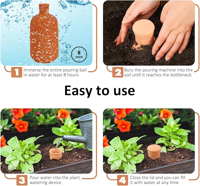 2 pcs Large 10x5in Ollas Terracotta Watering Pots Self Watering Planter Insert 1.8L Terra Cotta Clay Watering Spikes Automatic Plant Watering Devices for Outdoor & Indoor Plants Self-irrigate