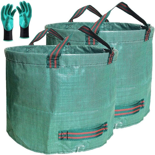 Professional 2-Pack 80 Gallon Large Yard Garden Bags (D26, H33 inch) W/Gardening Gloves for Leaf Bags,Yard Waste,Debris Bag,Garden Waste Container,Recycle Bin,Lawn Grass Clippings,Weeds Bag 4 Handles