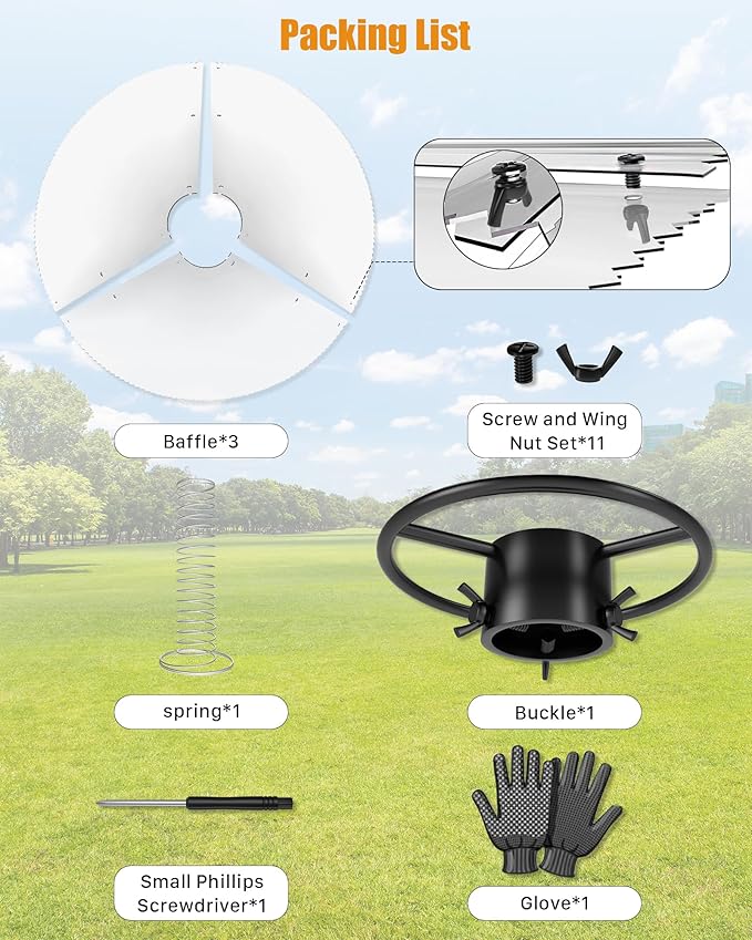 Squirrel Baffle for Bird Feeder Pole - Bird Feeder Baffle with Steel Spring Motion for Better Defense, Polycarbonate Extra-Thick Squirrel Guard for Outside Pole Mount, 19 Inch, Metal Buckle