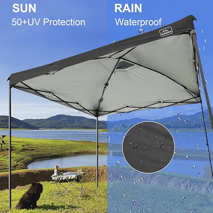 KAMPKEEPER Replacement Top Pop Up Canopy Tent Cover Roof with Air Vent and Adjustable Elastic Strap, Polyester UV Waterproof for Outdoor Garden Patio Sun Shade(Top Only) (Black, 8x8FT)