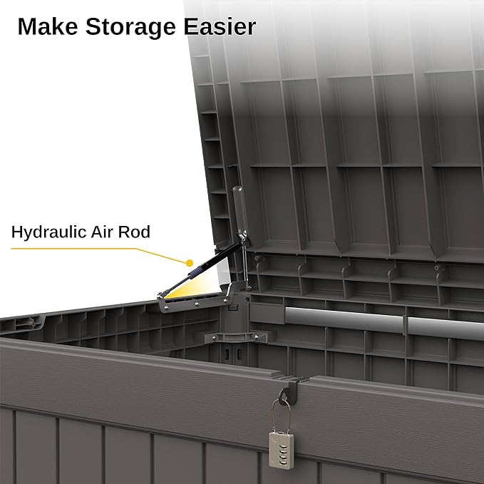 EAST OAK Outdoor Storage Box, 230 Gallon Deck Box,Grey - Lockable, Waterproof, UV-Resistant Large Storage Container for Patio Cushions & Garden Tools.