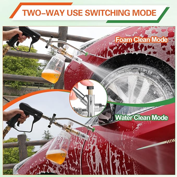 Dual Connector Foam Cannon for Pressure Washer, Pressure Washer Gun with Foam Cannon and 5 Power Washer Sprayer Nozzles Tips for Car Wash Kit Power Washer Gun Foam Soap Cannon for Car Snow Foam Lance