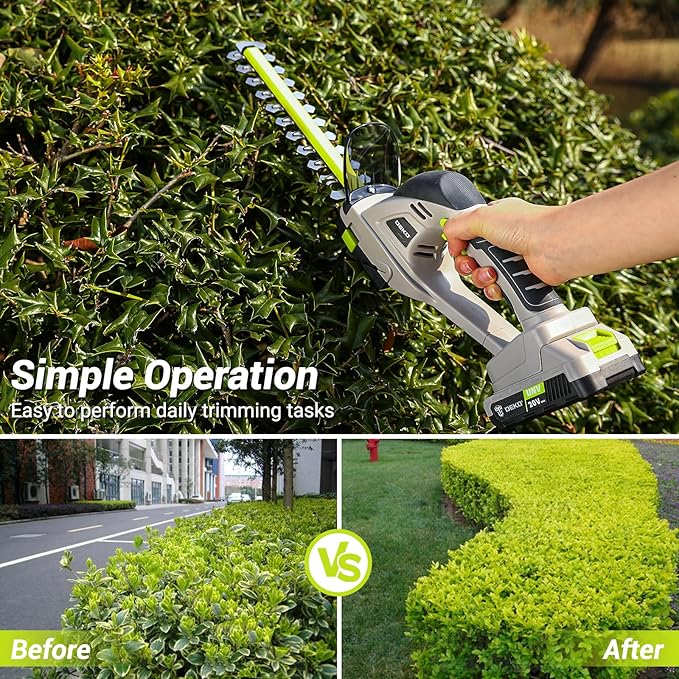 Electric Hedge Trimmer Cordless: DEKOPRO Power Hedge Trimmer, 20V Electric Bush Trimmer Grass Cutter Trimmer Garden Tools, 2 in 1 Garden Shears Handheld for Lawn, Hedge, Yard, Patio