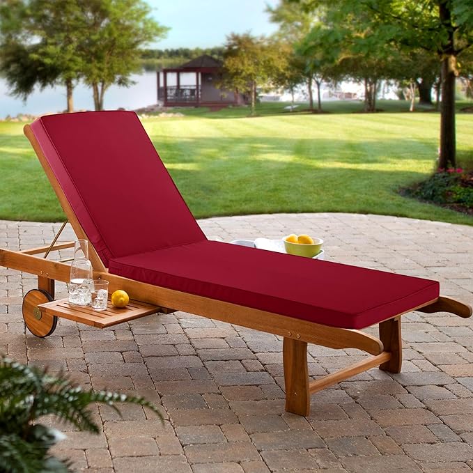 Chaise Lounge Cushion Outdoor, Waterproof and Stain-Resistant Lounge Deck Reclining Chair Cushions for Patio Furniture Lawn Pool Resort Hotel, 80x26x3 Inch, Set of 4, Burgundy