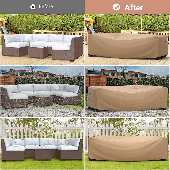 Mrrihand Heavy Duty Patio Furniture Covers, Outdoor Furniture Covers Waterproof Sectional Sofa Set, Patio Table and Chair Set Cover 111" L×74" W×28" H,Brown
