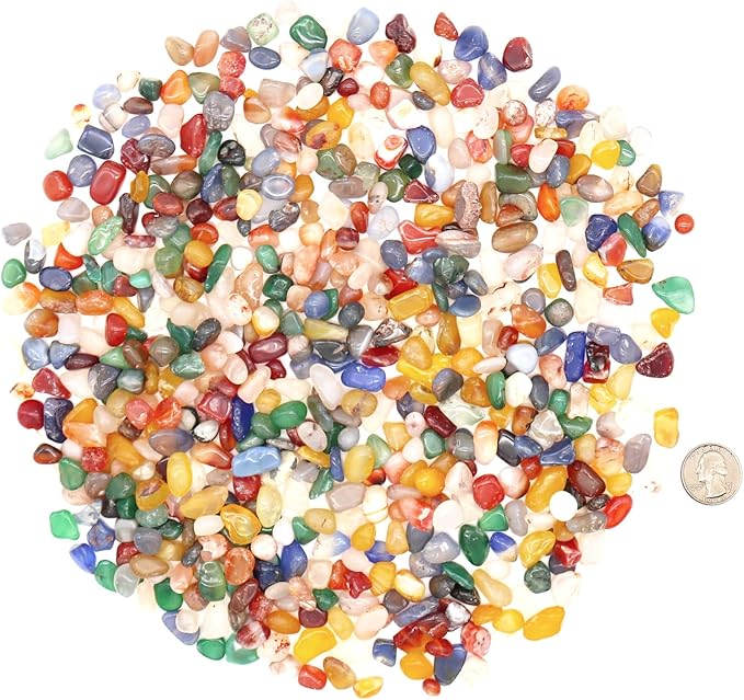 Agate Stone. Polished Natural Agate Pebbles. 3/8 Inch - 2 lbs. Mixed Color. for Succulents, Pots, Plants, Crafting, Vase Fillers (XSM (0.375 Inch), Agate - Mixed Color Polished, 2)