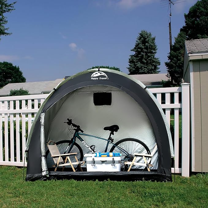 Happy Travel Bike Storage Tent Shed, Outdoor Waterproof Bicycle Covers Shelter with Window for 2/3/4/6 Bikes,Oversized Outside Portable Sheds for Lawn Mower,Garden Tools