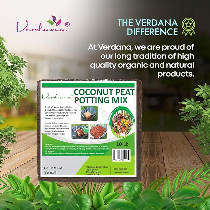 Verdana Coco Coir Brick – 10 Lb Compressed Coconut Fiber Block Expands to 18 Gallons – Potting Mix, Raised Bed Soil & Peat Moss Alternative for Organic Gardening & Seed Starting