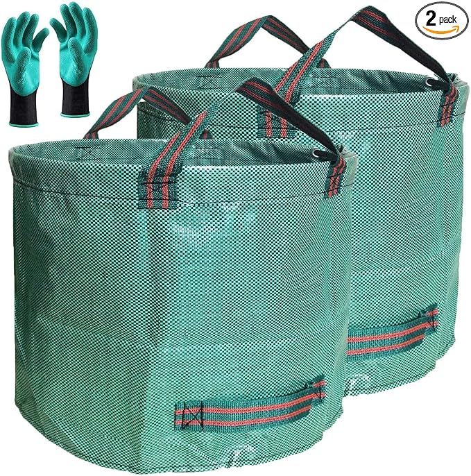 Professional 2-Pack 137 Gallon Lawn Garden Bags Large (D34, H34 inches) Yard Waste Bags W/Gardening Gloves, Big Leaf Bag,Yard Debris,Waste Container,Lawn Weeds,Grass Clippings Bag,Trash Bag 4 Handles