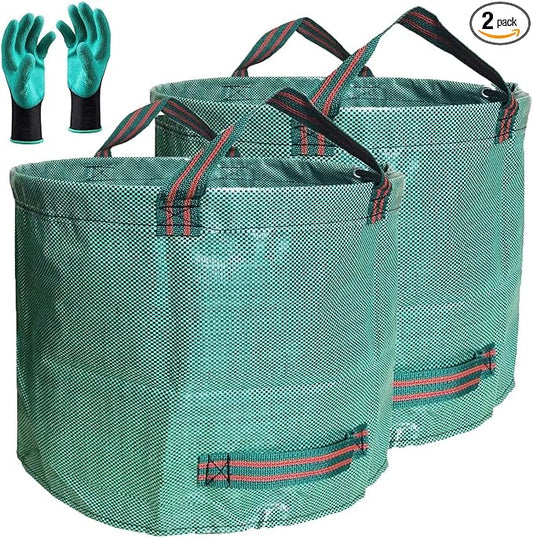 Professional 2-Pack 137 Gallon Lawn Garden Bags Large (D34, H34 inches) Yard Waste Bags W/Gardening Gloves, Big Leaf Bag,Yard Debris,Waste Container,Lawn Weeds,Grass Clippings Bag,Trash Bag 4 Handles