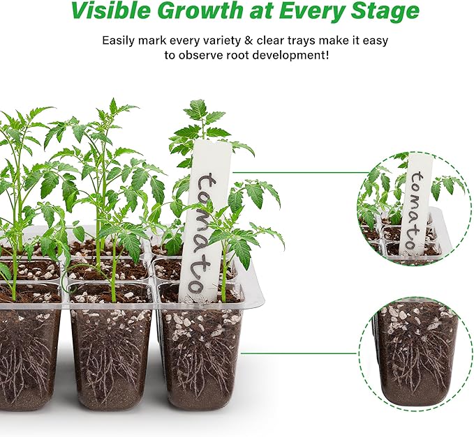Bonviee 5-Pack Seed Starter Trays for Indoor Germination β Humidity Dome to Regulate Temperature & Humidity, Clear Tray for Root Observation, Drain Holes to Prevent Overwatering (5 Packs, Clear)