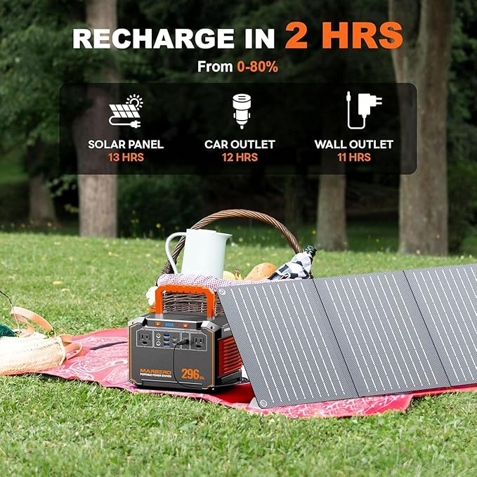 MARBERO 296Wh Solar Generator with Solar Panel Included 300W Portable Power Station with 60W Foldable Panel Set Solar Power Bank with AC Outlets for Camping Home Backup Outdoor Emergency Travel