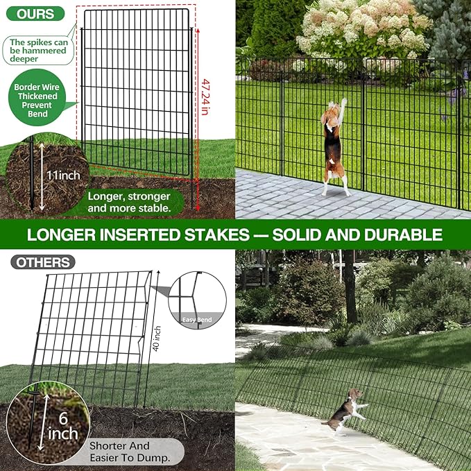10 Panels Garden Fencing Animal Barrier with Lock, 40 in(H) X 24 ft(L) Dog Fence Outdoor for Yard Rustproof No Dig Decorative Tall Garden Fence Metal Wire Panel Border Rabbit Ground Stakes Fencing