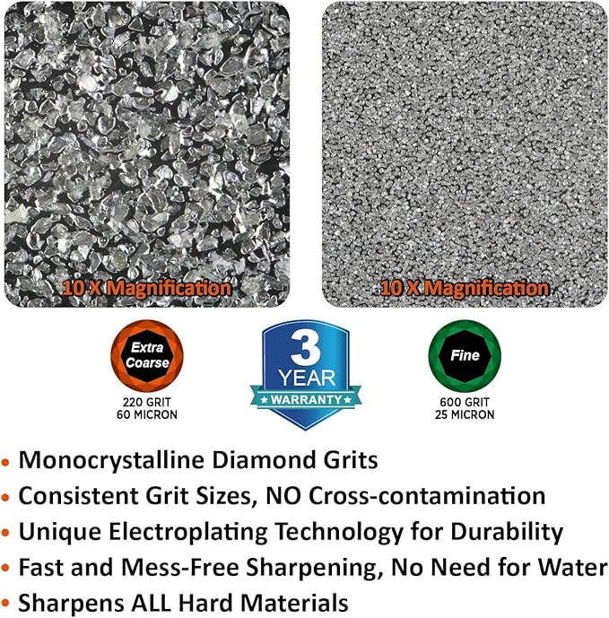 SHARPAL 216N Dual-Grit Diamond Sharpening Stone – Extra Coarse 220 / Fine 600 Grit Knife & Garden Tool Sharpener for Lawn Mower Blades, Axes, Hatchets, Machetes, Hedge Shears, Chisels & More