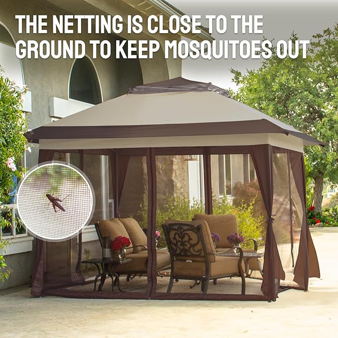 CROWN SHADES 13x13 Pop Up Gazebo, Canopy Tent, Gazebos on Clearance - Outdoor Gazebo for Backyard & Patio Furniture - Carpa Pop Up Tent with Wheeled STO-N-Go Cover Bag (Beige & Coffee)