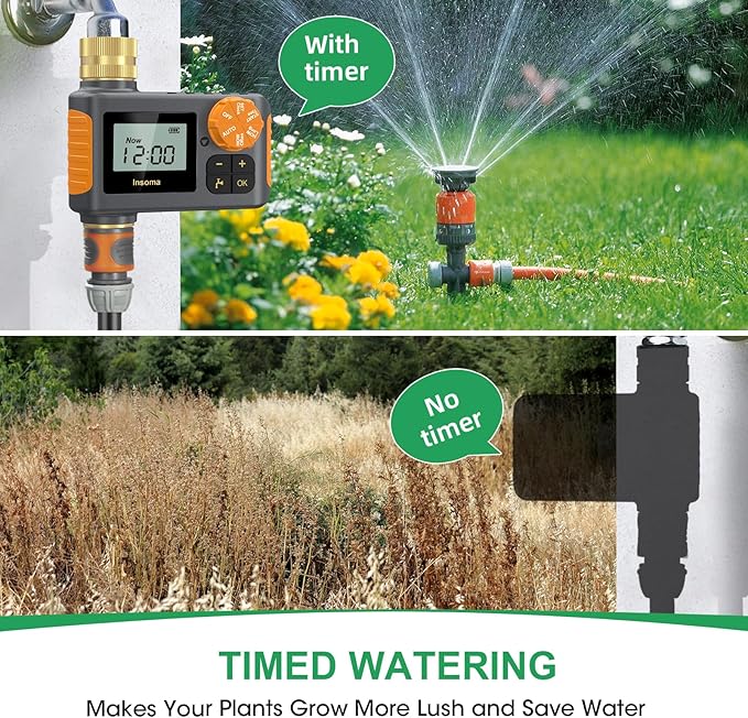 Digital Water Timer 1 Zone Brass Inlet & Outlet, Programmable Water Timer for Garden Hose, Automatic Control | Manual ON/Off | Rain Delay for Outdoor Faucet, Drip Irrigation and Lawn Watering System