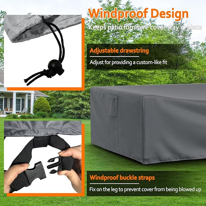 STARTWO Patio Furniture Covers, Waterproof Heavy Duty Outdoor Furniture Cover for Table Chairs and Sectional Sofa Set,126x64x28in,Gray