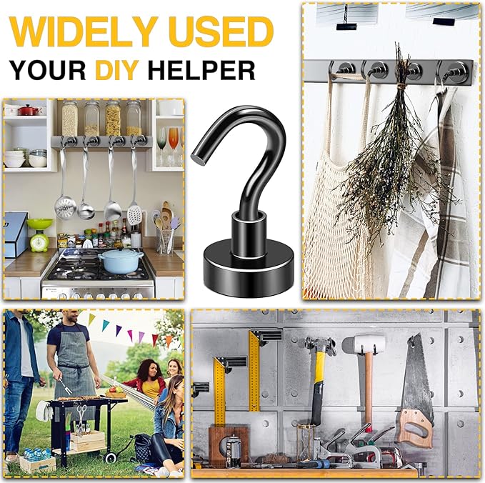 DIYMAG Magnetic Hooks for Hanging Cubicle Accessories, 30lbs 2025 Cruise Cabin Ship Essentials N52 Magnetic Hook Heavy Duty Strong Magnets Fridge for Classroom Beach Kitchen Grills 10 Pack Black