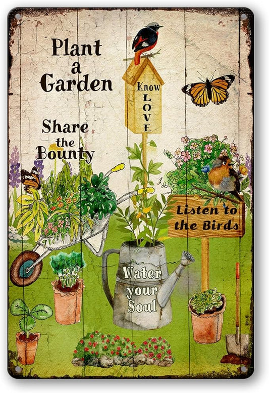 Retro Garden Metal Signs Outdoor Decor Plant A Garden Sign Gardening Gifts For Women Funny Courtyard Art Wall Decor Rustic Fence Decoration 8x12 Inch
