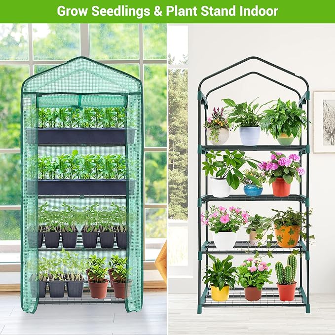 Ohuhu Mini Greenhouse for Indoor Outdoor, Small Plastic Plant Green House 4-Tier Rack Stand Portable Greenhouses with Durable PE Cover for Seedling, 2.5x1.6x5.2 FT, Ideal Gardening Gifts for Women Men