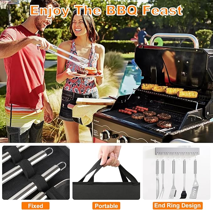28PCS Stainless Steel BBQ Grill Accessories Set, Grilling Gifts for Men Birthday Father's Day, Portable Multifunction Grilling Utensils Tools Kit with Storage Bag for Outdoor Grill Camping BBQ Party