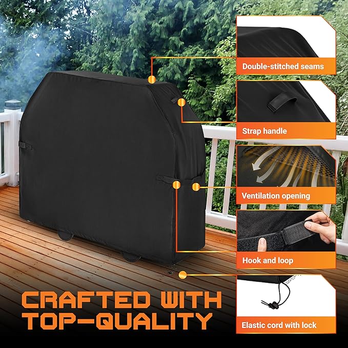 BlueStars 58 inch Grill Cover – Heavy‑Duty Waterproof 600D BBQ Cover for Outdoor Gas Grills, Compatible with Genesis, Weber, Char‑Broil & Nexgrill Models, UV & Rip‑Resistant, Black