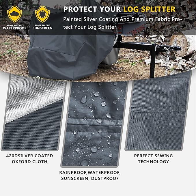Log Splitter Cover for 5-9 Ton Gas-Powered and Electric-Powered Horizontal Log Splitters. Waterproof Outdoor All-Weather - Thickened and Tear-Resistant, Dustproof, Rainproof and UV-Proof