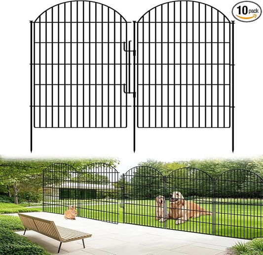 10 Panels Decorative Garden Fencing with Lock, 33in (H) x 22.31ft (L) No Dig Dog Fence Outdoor for Yard, Animal Barrier Rustproof Metal Temporary Panel Border for Rabbit, Dog and Patio Camping
