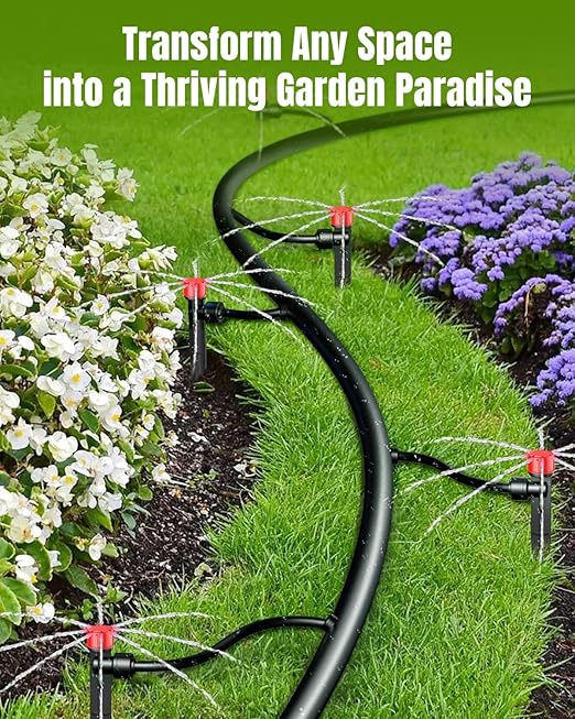 Pawfly 30 Pcs Push-to-Fit Drip Irrigation Emitters with Adjustable Water Flow Irrigation Drippers Drip Emitters Sprinklers with Stake & 8 Holes Drip Irrigation System Parts for 1/4 Inch Tubing