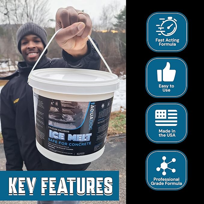 AquaDoc Ice Melt Safe for Concrete - Snow Salt & Rock Salt for Snow, Calcium Chloride Ice Melt for Driveway & Sidewalk Effective at -25°F, 10 Pounds