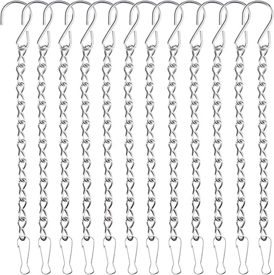 12 Pack 9.5 Inch Hanging Chain Garden Plant Hangers for Bird Feeders, Billboards, Bird Houses, Planters, Chalkboards, Lanterns, Wind Chimes, and Decorative Ornaments (Silver)