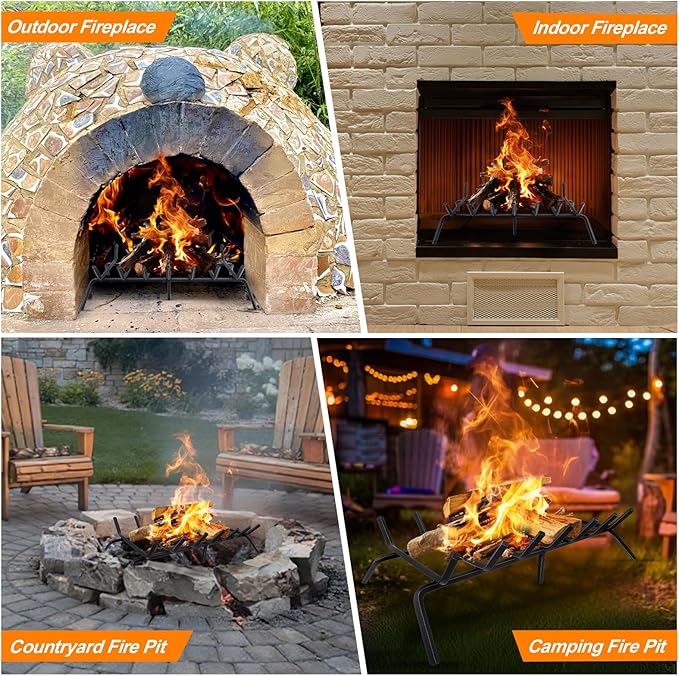 Fireplace Grate,Fireplace Log Holder,30 inch Heavy Duty Solid Cast Iron FIrewood Log Burning Rack for Inside The Fireplace Accessories Outood Fire Pit Kindling Fireplace Tools