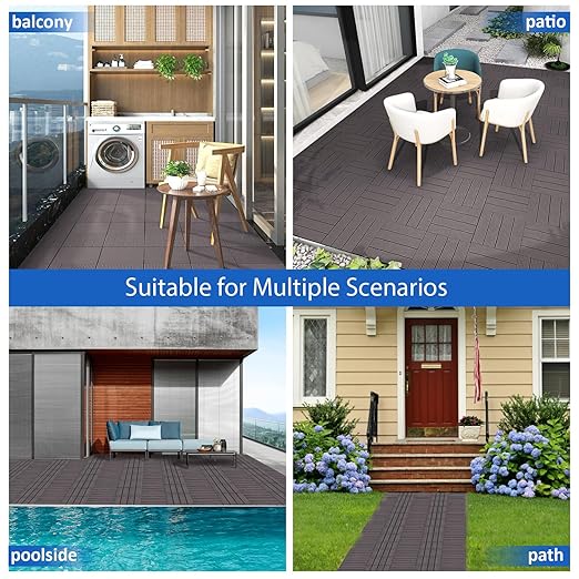 27 PCS 12x12 Inch Interlocking Deck Tiles - Waterproof All-Weather Outdoor Patio Flooring for Pool, Balcony, Backyard, Porch & Garden, Coffee