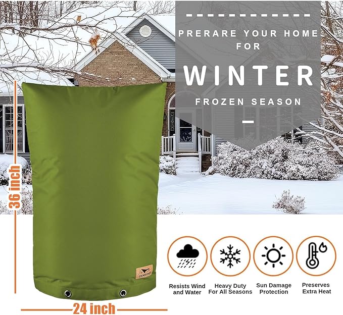 Backflow Preventer Insulation Cover - Water Pipe Insulation Sprinkler Cover for Outside - Insulated Backflow Cover Pouch for Irrigation Back Flow Valve in Winter or Sun Exposure (24"W x 36"H, GREEN)