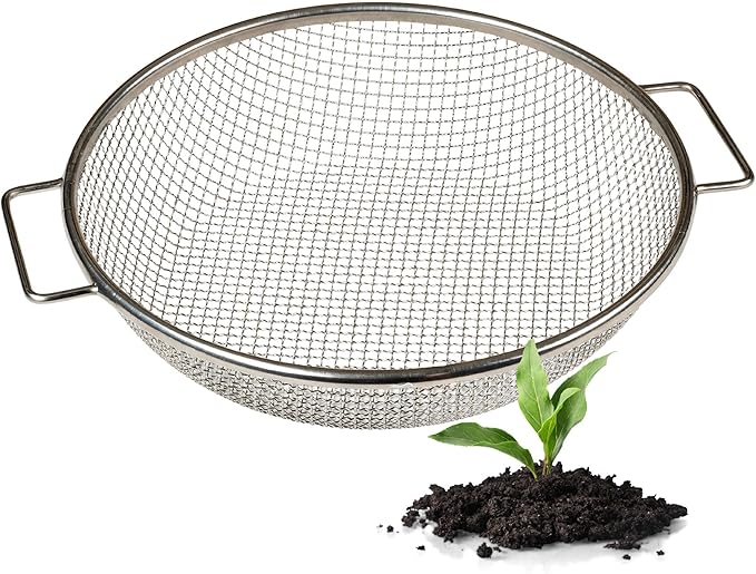 Round Soil Sifter for 5-Gallon Bucket (1/4-inch Mesh), Stainless Steel Garden Sieve with Handles